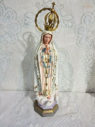 Vintage Blessed Virgin Mary Sculpture Statue Figurine 3 Doves Rosary Holder