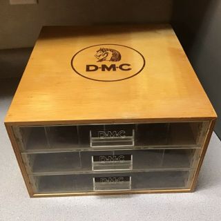 Vintage Dmc 3 Drawer Storage Cabinet Needlepoint Embroidery Horse Emblem