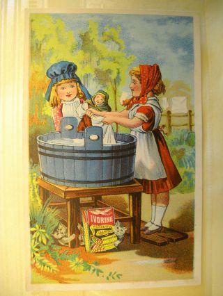 Ivorine Soap Victorian Trade Card Chromo Wash Dolly Clothes Glastonbury Conn