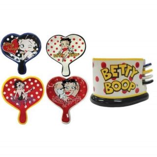 Betty Boop Set Of 4 Tea Bag Holders Mini Appetizer Plate W/ Storage Unit Cartoon