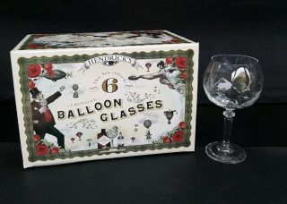 Box Of Six Stunning Hendrick’s Crystal Style Balloon Gin Glasses.  & Boxed.