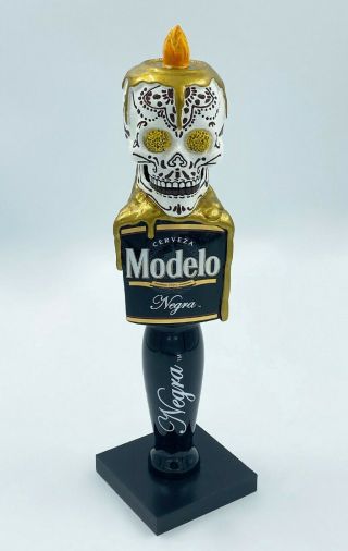 Negra Modelo Beer Skull Head Day Of The Dead Sugar Figural Tap Handle W/stand