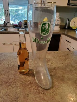 Vintage Large 13.  75 " Bitburger Pils German Pilsner Beer Glass Boot Mug