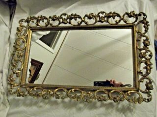 Vintage Hollywood Regency Heavy Brass Mirrored Vanity Tray 17 " X 10 1/2 "