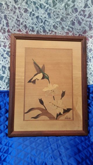 Hudson River Marquetry Inlay “hummingbird " Wood Picture Jeffrey Nelson 9 3/4x 13