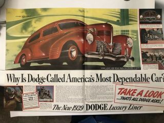 1939 Dodge 20x13” 2 Page Centerfold Ad - Great Garage Decor