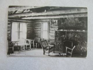 F187 Postcard Rppc Arrowhead Lodge Us Fort Sheridan Wyoming Wy Log Cabin Inside