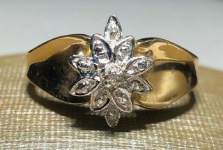 Vintage 10k Solid Yellow Gold And Diamond Cocktail Ring 2.  5g Size 6 “thi”