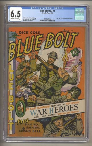 Blue Bolt V3 1 (cgc 6.  5) Ow/w P; Kiefer Cover/art; Novelty Press; 1942 (c 26999)