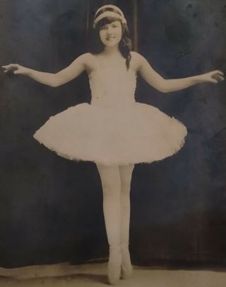 Vintage Photo Pretty Ballerina Girl White Dress 4 1/2 " X 6 1/2 " Early 1900 