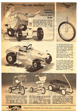 1972 Ad Marx Non - Tip Cycle Unicycle Jr.  Indy A.  M.  F.  Radio Coaster Wagon,  Hockey