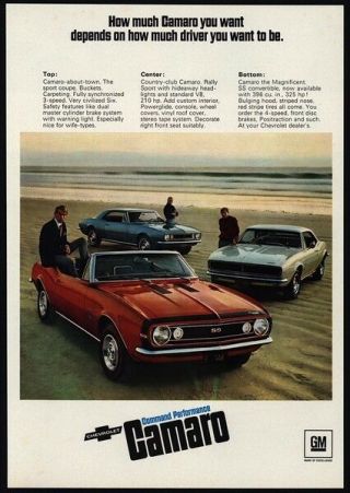 1967 Chevrolet Camaro Ss 396 Convertible Car & Rally Sport Hardtop Vintage Ad