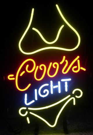 Neon Light Coors Light Yellow Bikini Beer Bar Tn Miller Lamp Ford Ca Sign 13 " X8 "