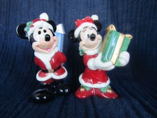 Mickey And Minnie Mouse Christmas Salt & Pepper Shakers Disney 