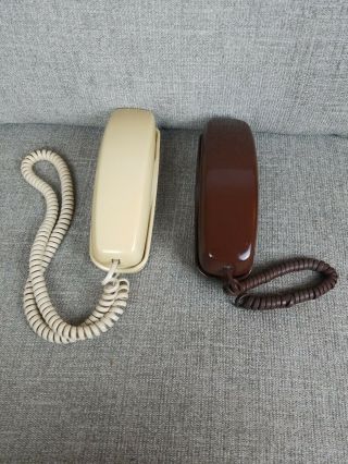 Vintage Bell Systems At&t Brown Trimline Telephone And Itt Trimline Cream Phone