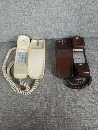 Vintage Bell Systems AT&T Brown Trimline Telephone and ITT Trimline Cream Phone 2