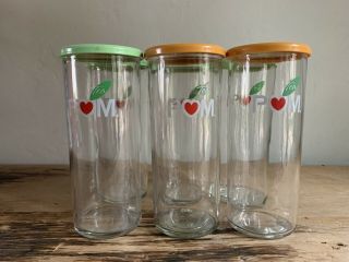 Vintage Pom Tea Glass Bottles / Jars / Glasses With Lids Set Of Six (6)