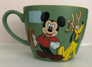 Disney Store 18 Oz Mickey Mouse Christmas Holiday Coffee Mug Xl Green Pluto