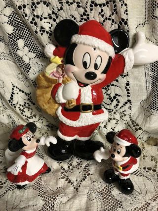 Disney 9” Mickey With Mickey & Minnie Santa Candle Holders By Applause