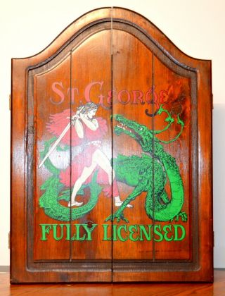 Vintage 1977 Pacific Game Co.  " St.  George Fully Licensed " Dart Board Cabinet