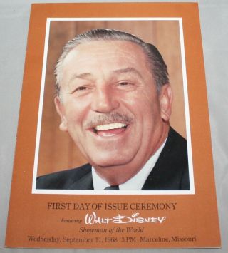 Rare Vintage Walt Disney First Day Issue Ceremony Program & Stamp Sept.  11,  1968
