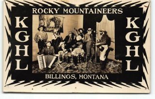 Kghl Billings Montana Radio Qsl Real Photo Postcard Rocky Mt Country Music Band