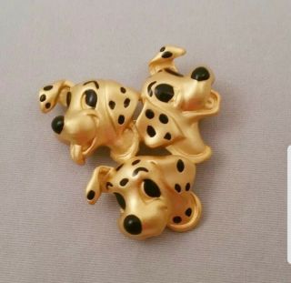 Walt Disney 101 Dalmations Disney Marked 3 Dogs Gold Brooch Pin Costume Jewelry