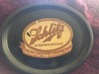 Schlitz Oval Metal Beer Tray " In Brown Bottles " Very Old