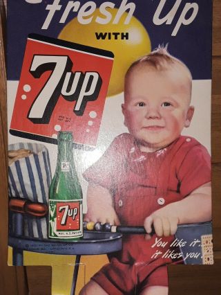 Vintage 1950s 7 - Up Cardboard Bottle Topper " Fresh Up " You Like It,  It Likes You.