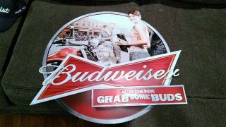 Budweiser Metal Tin Sign After The Ride Grab Some Buds 30 X25
