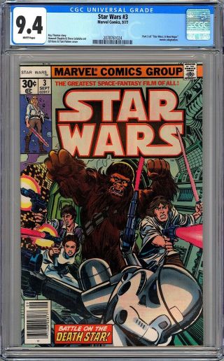 Marvel Comics Star Wars 3 - Cgc 9.  4 Wp Nm 1st Print 1977