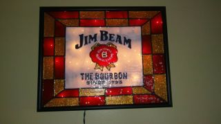 Jim Beam Inspired Bar Sign Stained Glass Look Lighted Hand Painted