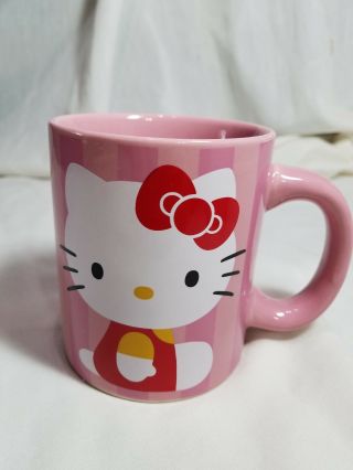 Hello Kitty Pink & White Stripes Full Size Coffee Tea Coco Mug 1976 - 2013 Euc