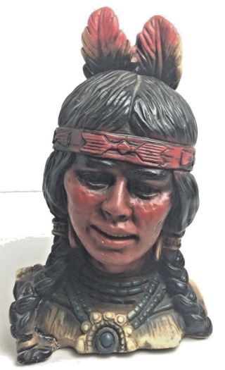 Vintage Native American Head Chalkware Bust Antique 11 " Tall