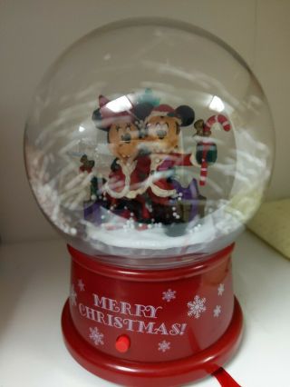 Gemmy Disney Minnie & Mickey Mouse Christmas Tree Blowing Snow Musical Globe