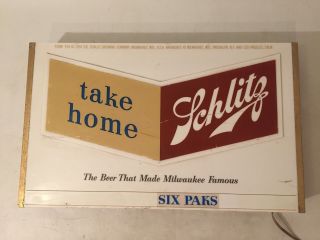 Schlitz Lighted Beer Advertising Milwaukee Sign " 6 Packs " Metal Case 1954