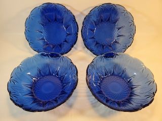 Set Of 4 Avon Royal Sapphire Cobalt Blue Cereal/soup Bowls 6.  5 " Round France