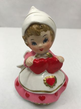Lefton Valentine Girl Holding Hearts Figurine 7173 Japan Vintage Collectible