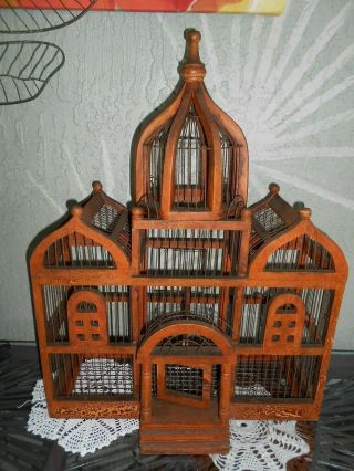 Vintage Victorian Domed Cathedral Taj Mahal Style Wooden Bird Cage Ornate Decor