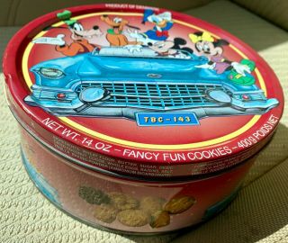 Rare Vintage Disney Danish Cookie Tin Box - Mickey And Donald Oldtimer 50s Car