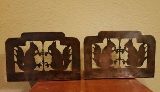 Vintage Arts & Crafts Solid Copper Squirrel & Acorn Bookends 6 - 1/2 X 4 - 1/2 X 3