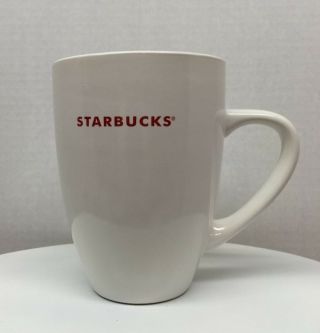 Large Starbucks 2009 White Coffee Mug Cup With Red Lettering Logo 15.  5 Oz
