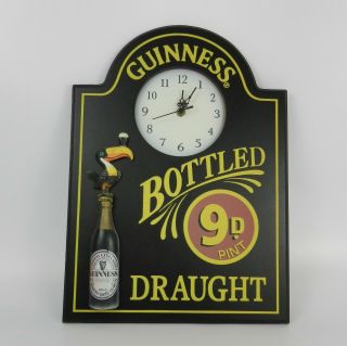 Guinness Bottled Draught Wall Clock Bar Pub Man Cave Raised Toucan Sign 18 " Tall