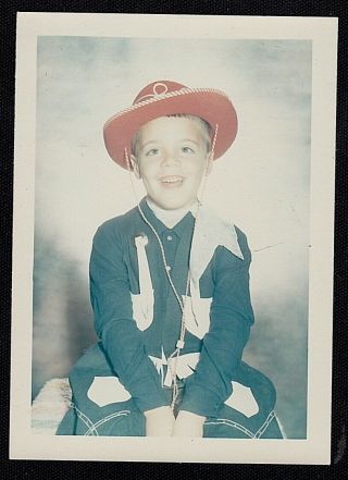 Vintage Photograph Cute Little Boy In Cowboy Outfit - Hat