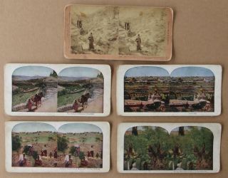 5 Stereoview Cards For Stereoscope,  Bible Land,  Jerusalem,  Palestine,  Gethsemane