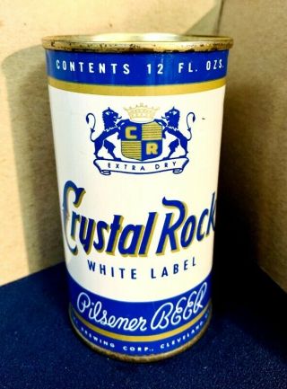 Crystal Rock White Label Flat Top Beer Can Cleveland Sandusky,  Ohio Usbc 52 - 40