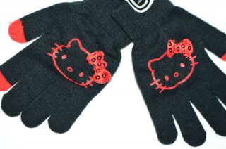 Hello Kitty By Sanrio Touch Screen Gloves Black Red Girls