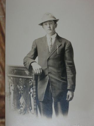 Vintage Antique Photo Young Handsome Man W/ Hat Early 1900s Dubuque Iowa
