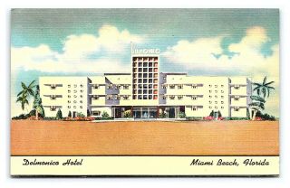 Vintage Postcard Linen Delmonico Hotel Miami Beach Florida 1950s H3