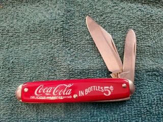 Vtg Drink Coca Cola In Bottles Delicious Red Coke Double Blade Pocket Knife K9